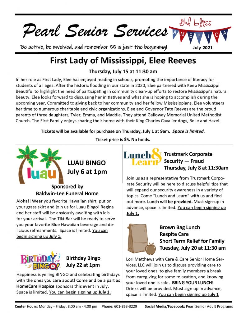 Senior Services Newsletter City of Pearl
