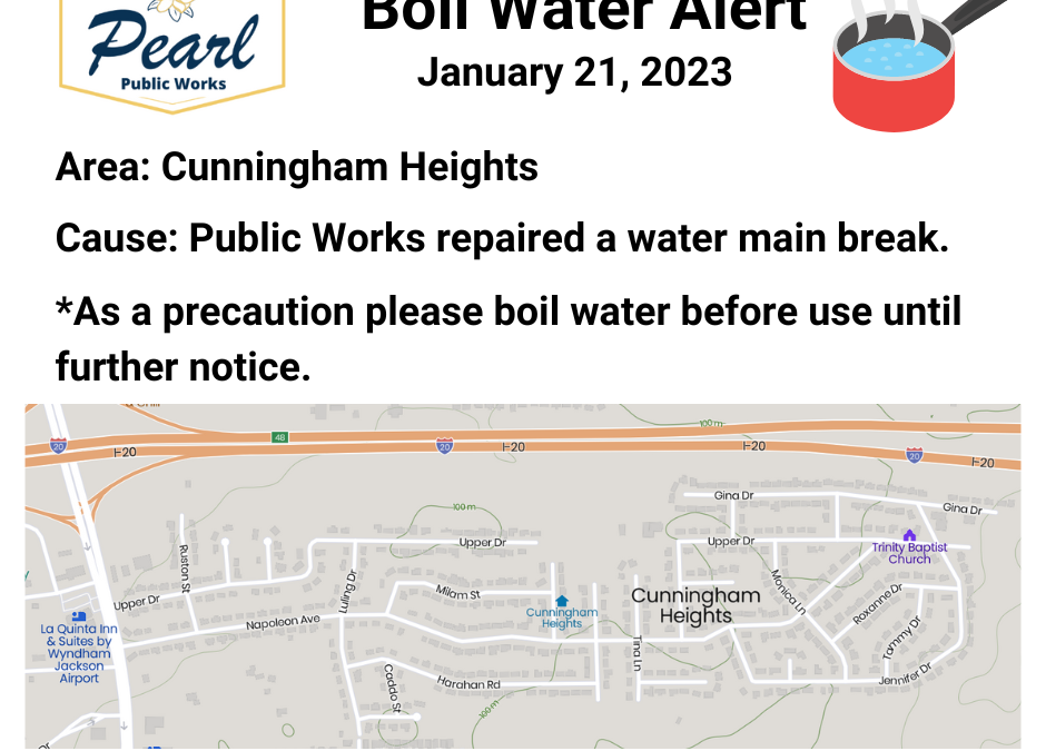 Boil Water Alert for 1.21.23: Cunningham Heights Area