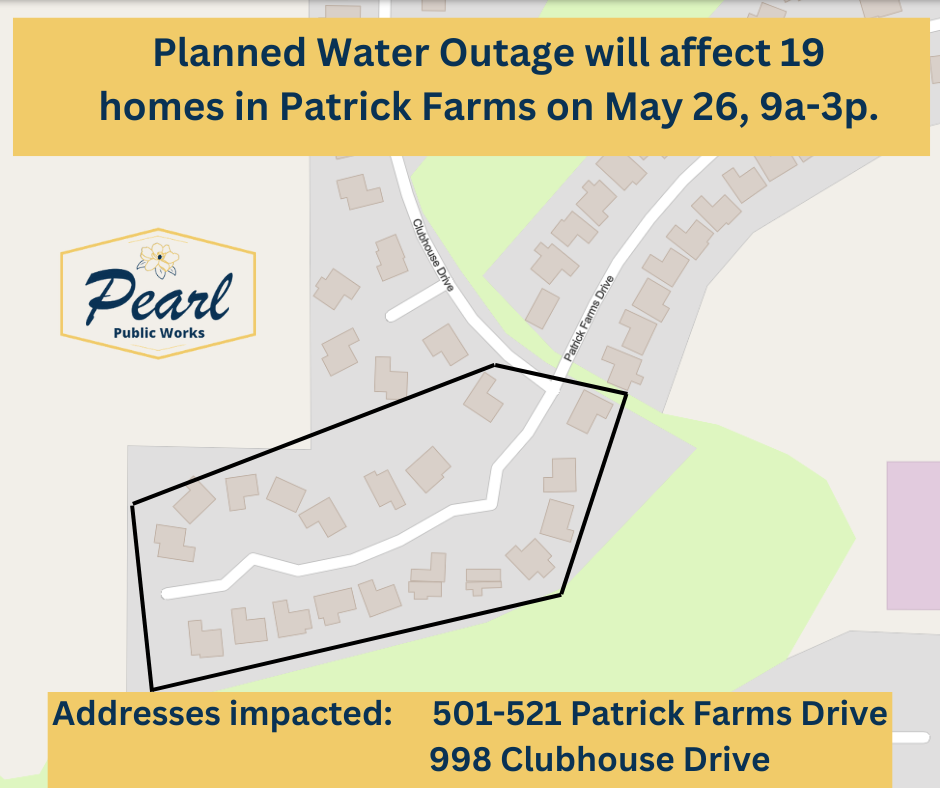 Patrick Farms Water Outage for 19 Homes Planned for Friday, May 26.